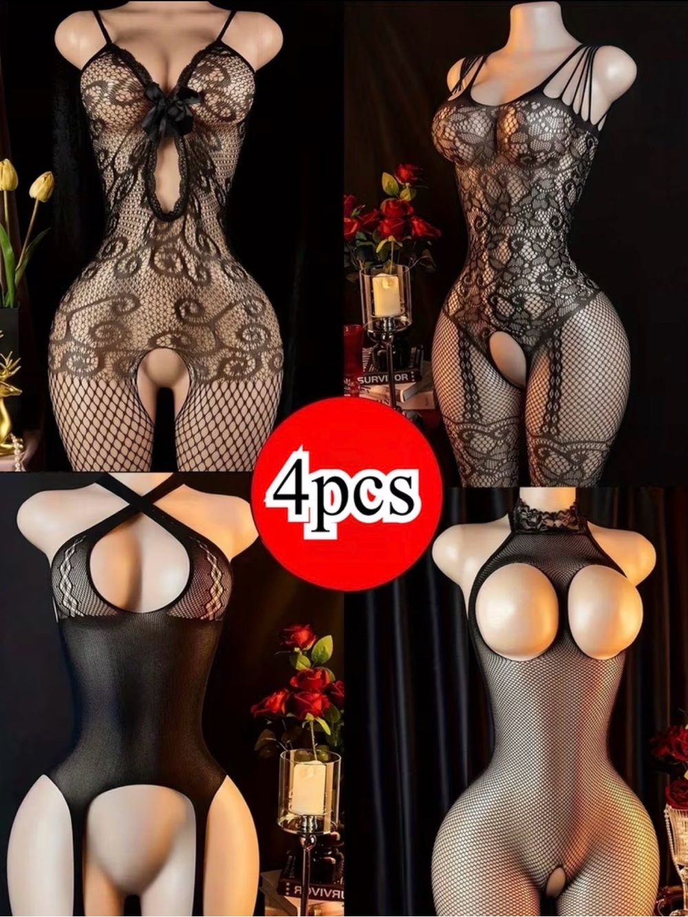 Sheer Lace Bodysuit - Black Women's Top